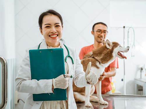 Vet employee smiling
